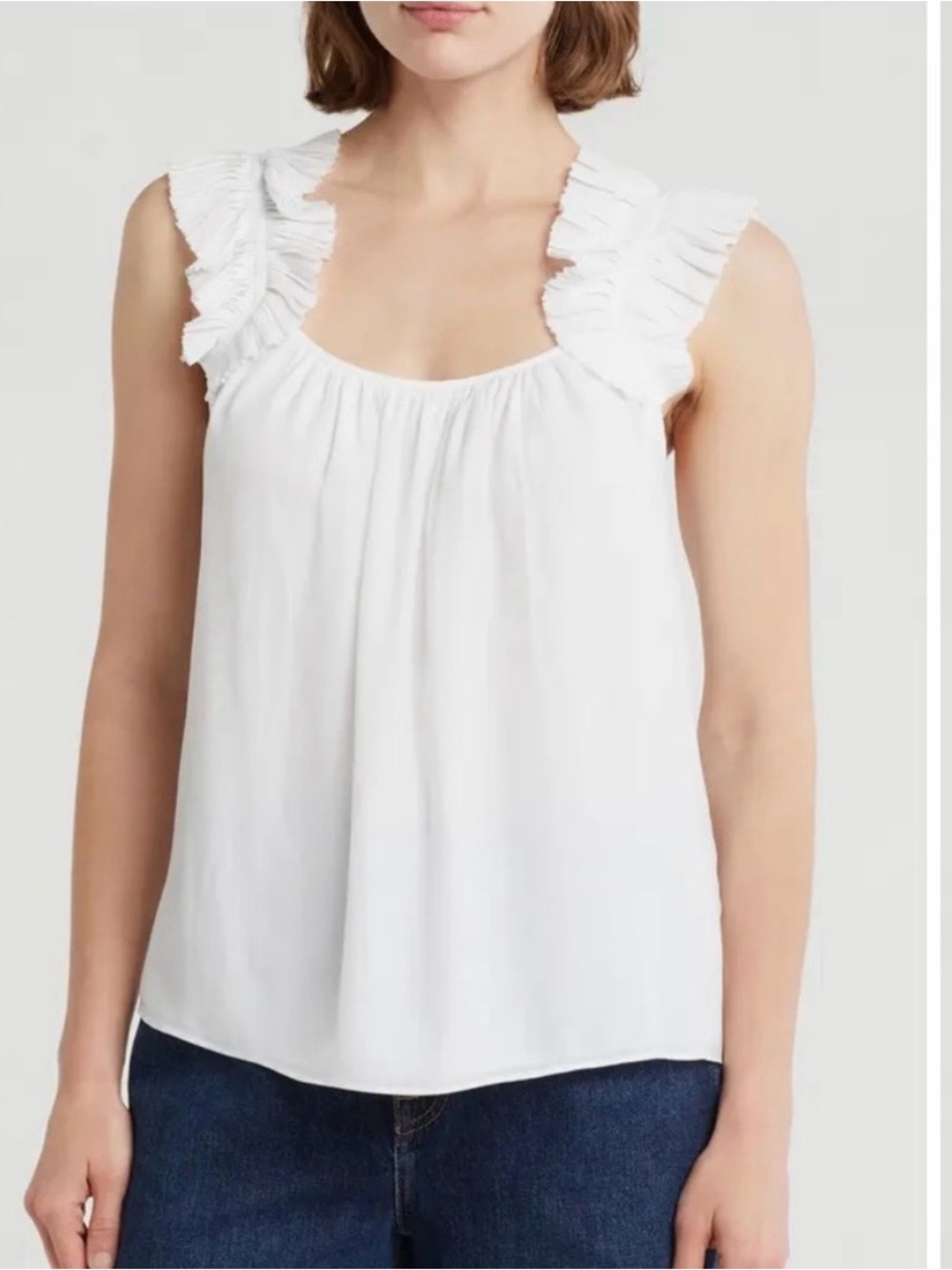 New (no Tags) Ramy Brook Leah Ruffle Strap White Fully Lined Tank Top - Large